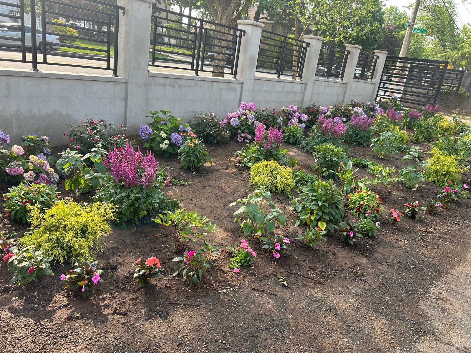 Colorful flower garden installation